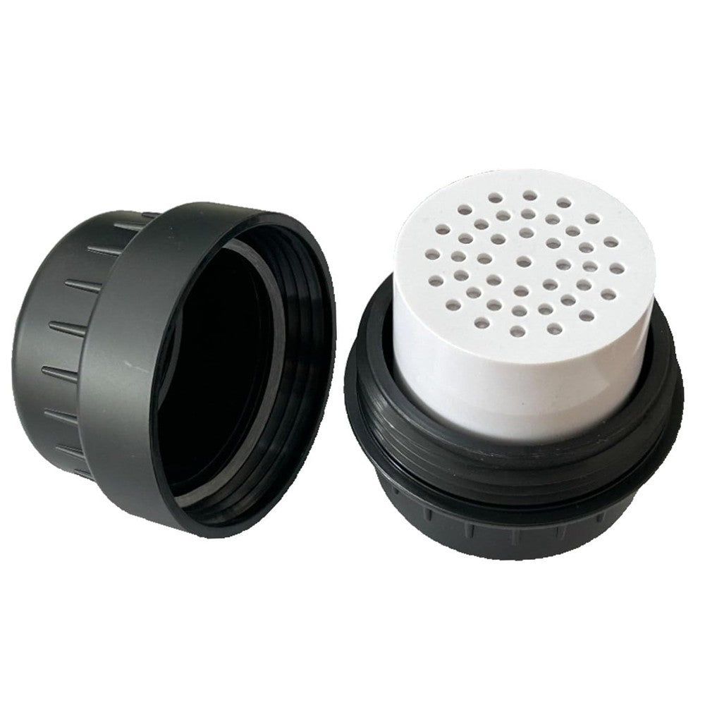 Aqua Soft filter opened – the matte black housing unscrews to reveal the white replaceable cartridge
